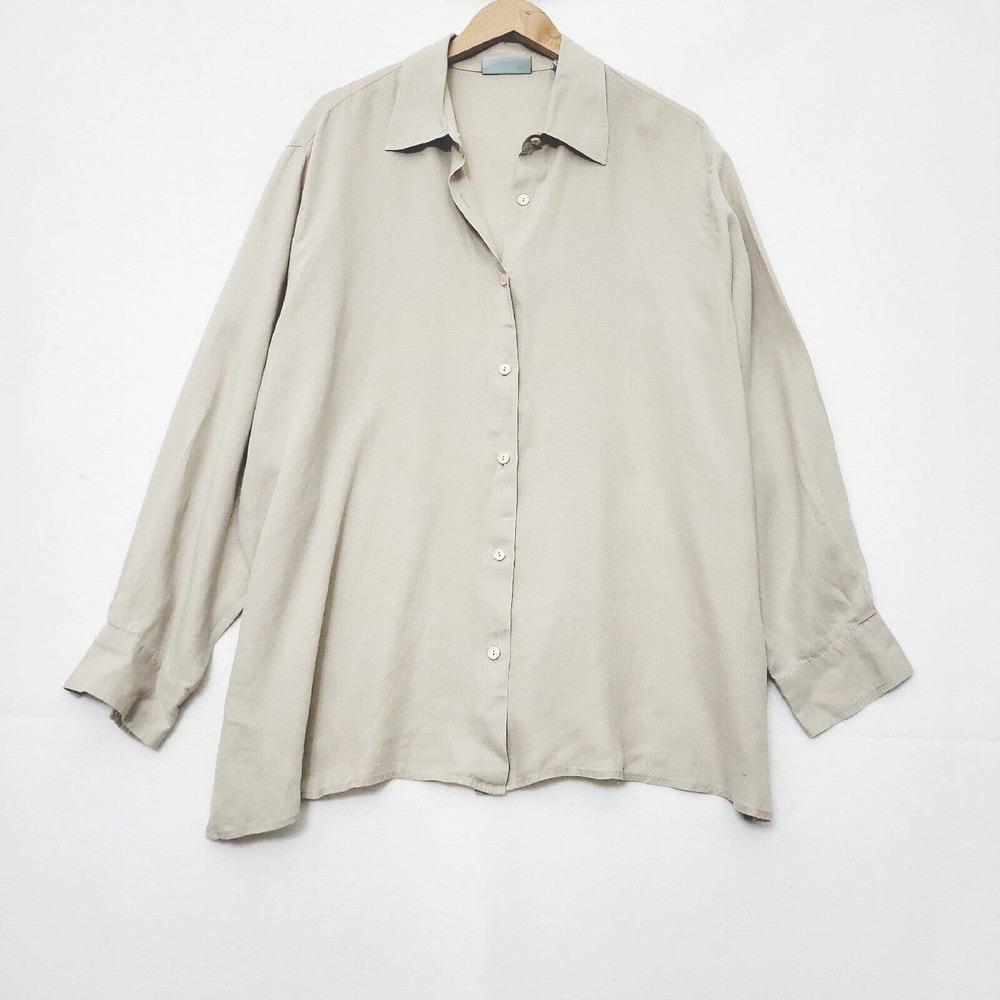 Marsh Landing II Women's 2X Beige Button Front Linen‎ Shirt Lagenlook Lightweght